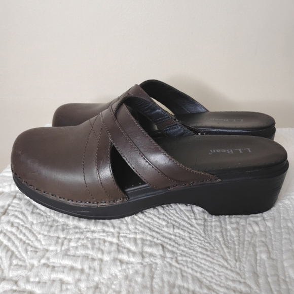 L.L. Bean Leather Clogs Size 39 Slip-On Preppy Classic Comfort Coastal - Picture 6 of 11
